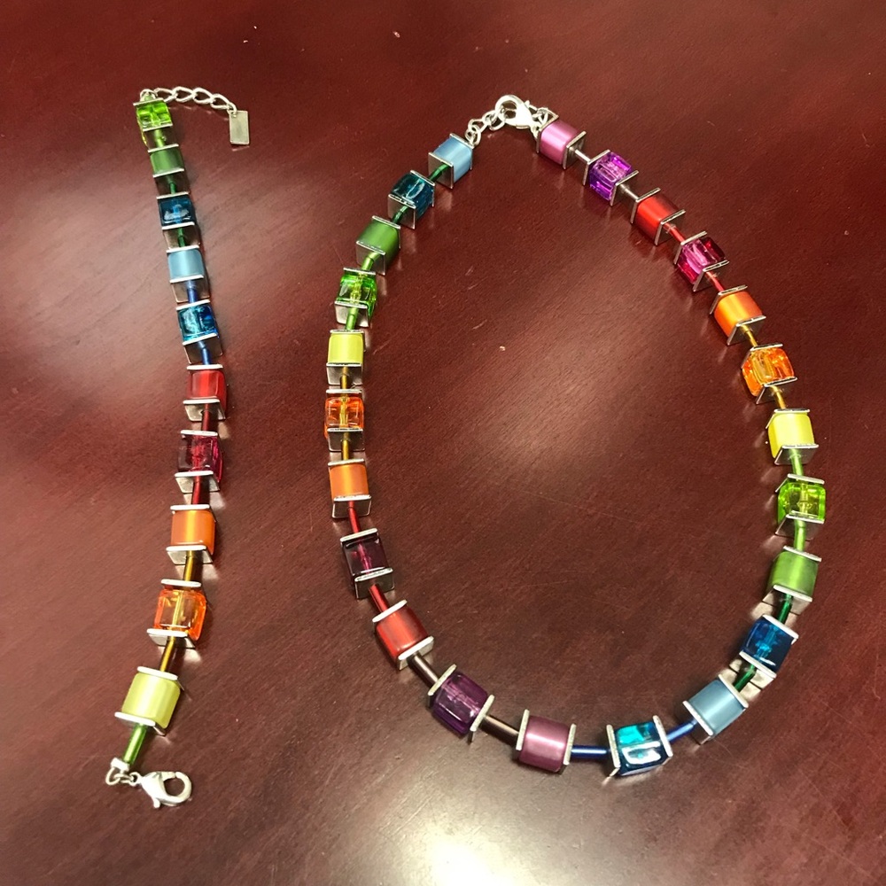 Coeur de Lion multicolored geo cube square Necklace and Bracelet
